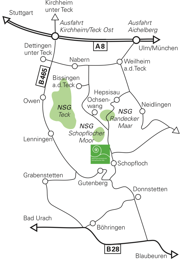 Anfahrtsskizze Naturschutzzentrum Schopflocher Alb